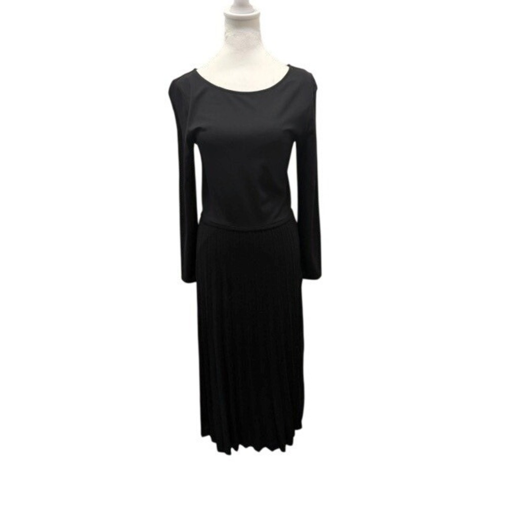 Soft Surroundings Black Jersey Bodice Knit Pleated Metallic Midi Dress Women SM